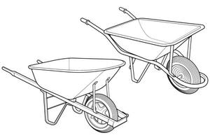 impostato di singolo ruota carriola vettore .carrello linea arte vettore illustrazione isolato su bianca sfondo. ruota carriola schema illustrazione.