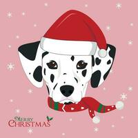 Natale saluto carta. dalmata cane con rosso Babbo Natale cappello vettore