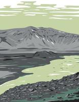 caldera nel deserto remoto della penisola dell'Alaska nel monumento nazionale di aniakchak e preservare usa wpa poster art vettore