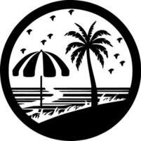 spiaggia - nero e bianca isolato icona - vettore illustrazione