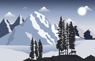 cervi picco di montagna alberi di pino natura paesaggio avventura illustrazione adventure vettore