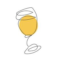 continuo uno linea disegno di bicchiere con giallo bere. alcol, tropicale cocktail, vino, frutta succo. vettore isolato su bianca. minimalismo. Stampa, ristorante, menù, sbarra, bar, opuscolo, cibo blog