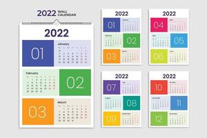 calendario del pianificatore di date mensile minimalista per il 2022 vettore