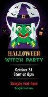 Halloween zombie festa tema su viola sfondo. Halloween manifesto con strega vettore