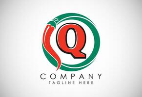 inglese alfabeto q con rosso peperoncino logo design. grafico alfabeto simbolo per aziendale attività commerciale vettore