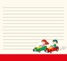 Modello di carta di linea con bambini in auto da corsa vettore