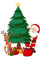 Santa accanto all&#39;albero di Natale vettore