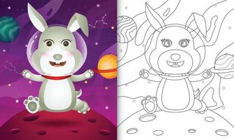 libro da colorare per bambini con un simpatico coniglio nella galassia spaziale vettore