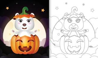 libro da colorare con un simpatico orso polare nella zucca di halloween vettore