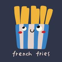 mano disegnato cartone animato francese patatine fritte vettore