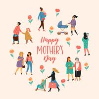 Buona festa della mamma. Illustrazione vettoriale con donne e bambini.