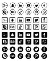 raccolta di icone di social media in bianco e nero vettore
