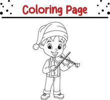 contento Natale cartone animato poco ragazzo colorazione pagina per bambini. vettore