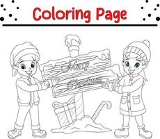 Natale contento bambini colorazione pagina per bambini. vettore nero e bianca illustrazione isolato su bianca sfondo.