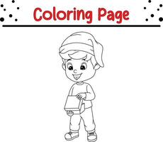 contento Natale cartone animato poco ragazzo colorazione pagina per bambini. vettore