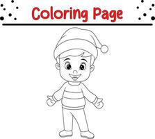 contento Natale cartone animato poco ragazzo colorazione pagina per bambini. vettore