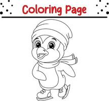 contento Natale pinguino colorazione pagina per bambini. vettore