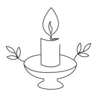 uno continuo linea disegno di candela illuminato e ardente fuoco e fusione candela leggero nel il buio nero schema vettore illustrazione design