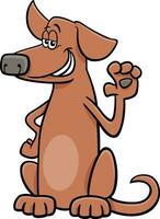cartone animato seduta Marrone cane animale personaggio agitando il suo zampa vettore