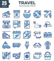 viaggio icona impostato blu colore. il collezione include ragnatela disegno, applicazione disegno, ui design. vettore