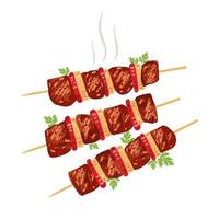 shish kebab su spiedini con cipolle e pomodori. vettore