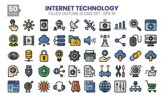 Internet tecnologia pieno schema icone impostare. il collezione include attività commerciale e sviluppo, programmazione, ragnatela disegno, App disegno, e di più. vettore