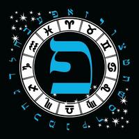 vettore illustrazione di il ebraico alfabeto e zodiaco segni. ebraico lettera chiamato decimi blu e grande