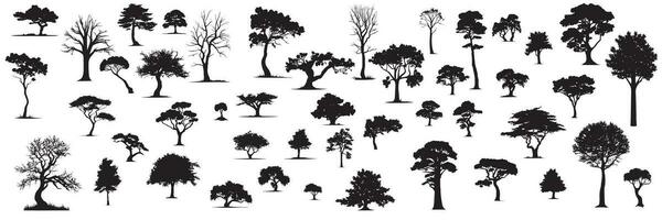 grande collezione di alberi silhouette con le foglie. le foglie albero silhouette isolato su bianca sfondo. vettore illustrazione.