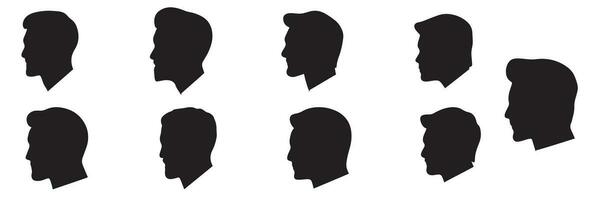 impostato di uomini silhouette. mano disegnato uomo viso come silhouette isolato su bianca sfondo. avatar silhouette. vettore illustrazione