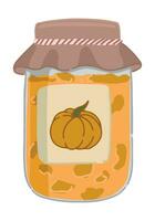 vaso di zucca marmellata clipart. scarabocchio di dolce fatti in casa autunno stagione cibo. cartone animato vettore illustrazione isolato su bianca sfondo.