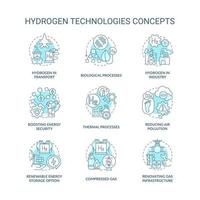 set di icone del concetto di tecnologie dell'idrogeno vettore