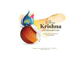 creativo mano lettering testo krishna Janmashtami con bellissimo illustrazione di dahi mano, tradizionale manifesto design per indù Festival Shree krishna janmashtami. vettore