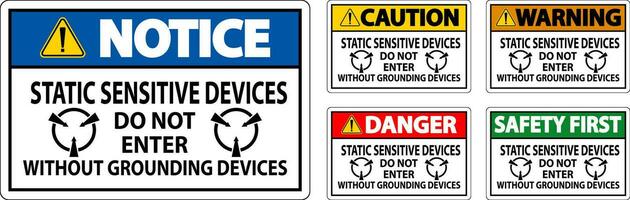 attenzione cartello statico sensibile dispositivi fare non accedere senza messa a terra dispositivi vettore