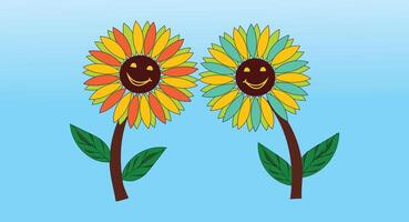 carino girasole contento viso illustrazione vettore