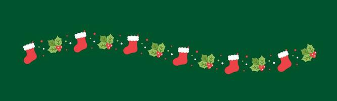 Natale a tema decorativo ondulato confine e testo divisore, Natale calza e vischio modello. vettore illustrazione.