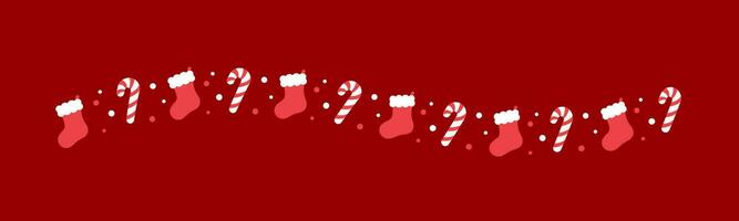 Natale a tema decorativo ondulato linea confine e testo divisore, Natale calza e caramella canna modello. vettore illustrazione.