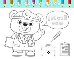 colorazione libro di carino orso medico con paramedico elemento. vettore cartone animato illustrazione