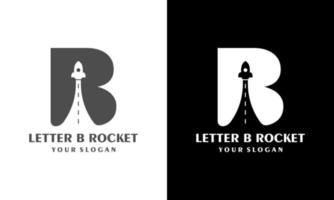 ilustration grafica vettoriale del logo del modello di lettera b con simbolo di lancio del razzo. tendenze negative del design dello spazio.