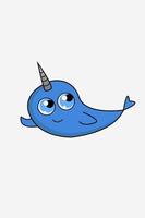 design animale delfino blu con illustrazione di corno vettore
