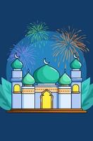 moschea che celebra l'illustrazione del fumetto del ramadan vettore