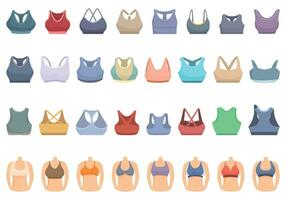 gli sport reggiseno icone impostato cartone animato vettore. superiore modello vettore