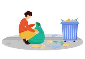 illustrazione vettoriale piatta della spazzatura di pulizia del lavoratore della comunità