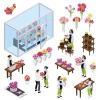 illustrazione isometrica di vettore delle icone del negozio di fiori