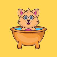 simpatico gatto che fa il bagno nella vasca da bagno. vettore