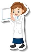 adesivo personaggio dei cartoni animati di una ragazza in abito scientifico vettore