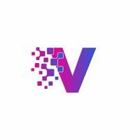 v lettera iniziale pixel digitali tech logo vector