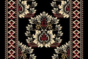 ikat floreale paisley ricamo su nero sfondo.ikat etnico orientale modello tradizionale.azteco stile astratto vettore illustrazione.disegno per trama, tessuto, abbigliamento, avvolgimento, decorazione, sciarpa, tappeto