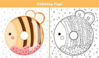 stampabile colorazione pagina per bambini con dolce ape forma ciambella con glassatura e cioccolato nel cartone animato stile, gioco per bambini libri vettore