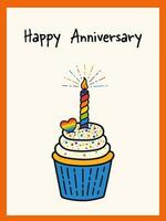 orgoglio mese. contento anniversario mano disegno saluto carta con cupcake. vettore