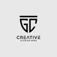 creativo stile gc lettera logo design modello con scudo forma icona vettore